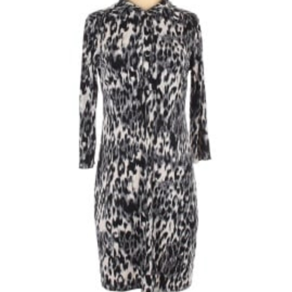 CAROLE LITTLE Long Sleeve Black Leopard Shirtdress‎ Size 10
